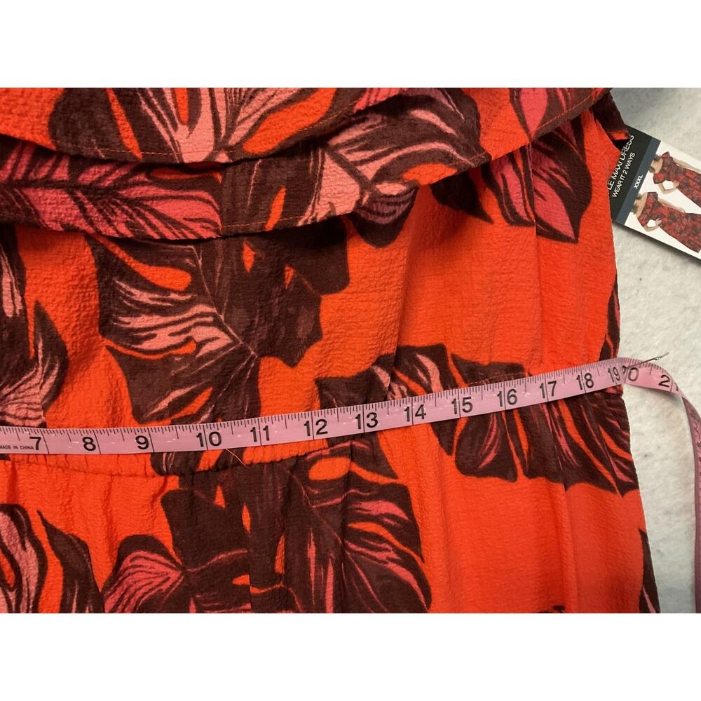 Sofia Jeans Dress Womens 3XL Orange Tropical Palm Print Ruffle Maxi Off Shoulder - Picture 5 of 11